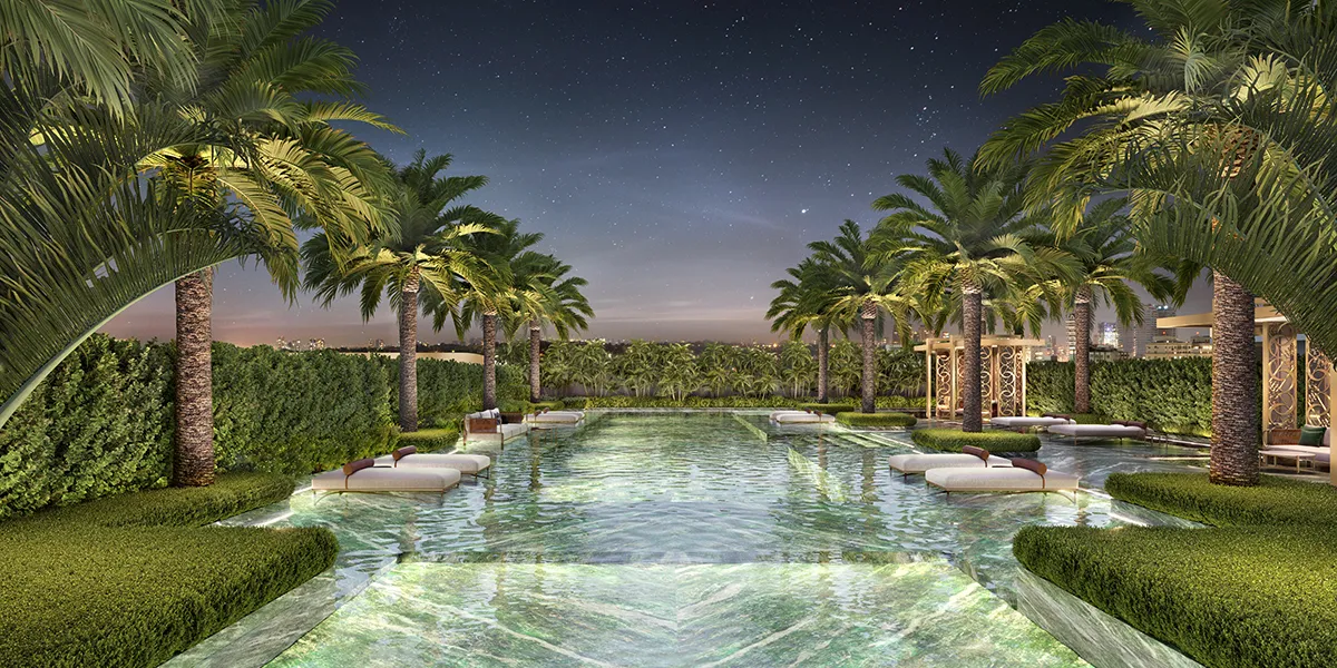 PERSPECTIVA ILUSTRADA DA PISCINA EXTERNA COM RAIA DE 25 METROS